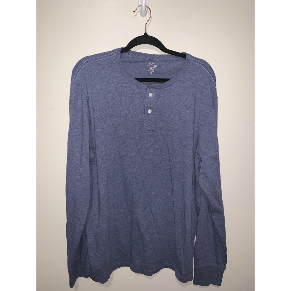 J.Crew Broken-In Knit Goods Henley Shirt Mens XL Blue Long Sleeve Cotton